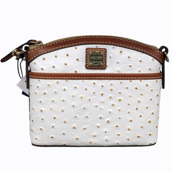 Dooney & Bourke Ostrich White and Tan Crossbody Bag - Picture 1 of 11